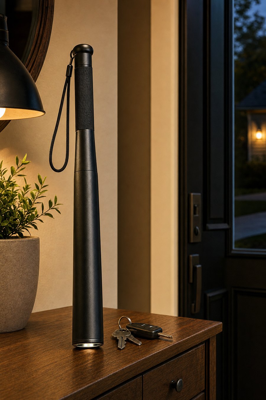 Safe Steps flashlight next to keys by the front door